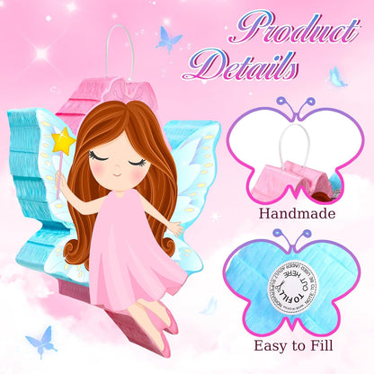 Threan Princess Piñata Fairy Party Decorations Pink Ballet Piñata Ballerina, Birthday Game Set Party Supplies for Girl Princess Theme Baby Shower Butterfly Birthday Supplies Decoration(Fairy)