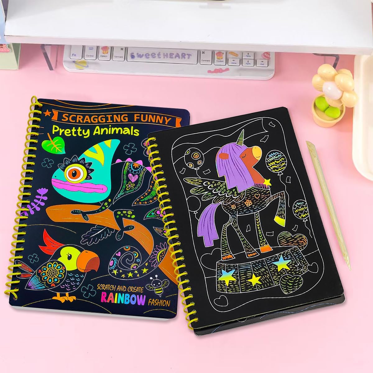 JUNQIU Scratch Art for Kids, Unicorns Black Rainbow Scratch Art Paper Set-Arts and Crafts & Supplies, DIY Activity & Party Games, Gifts for Toddlers, Girls & Boys Ages 3, 4, 5, 6, 7, 8