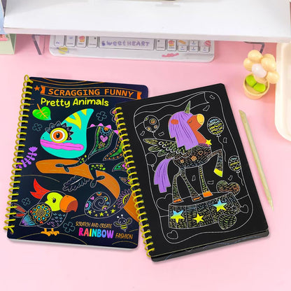 JUNQIU Scratch Art for Kids, Unicorns Black Rainbow Scratch Art Paper Set-Arts and Crafts & Supplies, DIY Activity & Party Games, Gifts for Toddlers, Girls & Boys Ages 3, 4, 5, 6, 7, 8