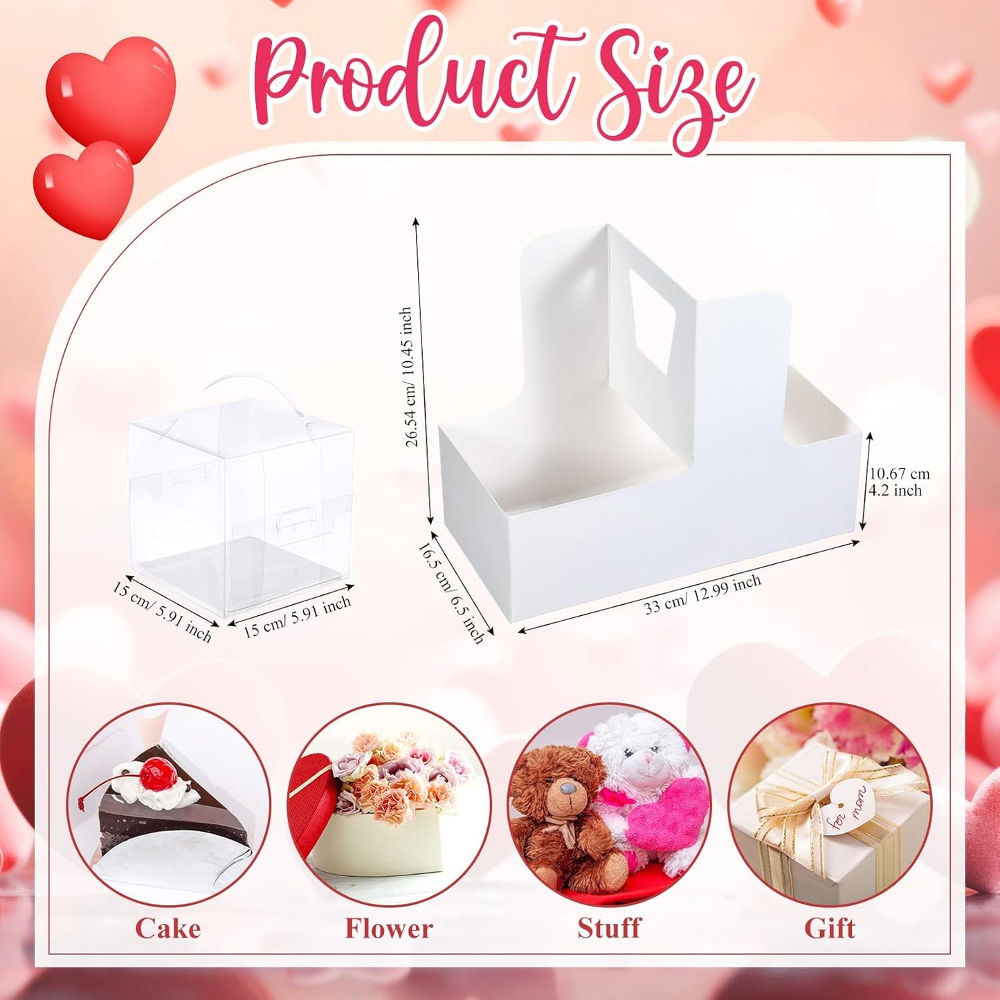 Qinyoung 12 Sets Mother's Day Flower Gift Box Cake Flower Gift Boxes with 12 Pcs Transparent PVC Cake Boxes Mother's Day Box for Teacher,Mom Wedding, Birthday Party(White,Classic,Blank)