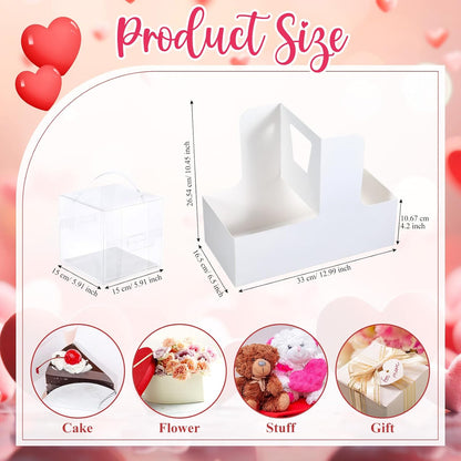 Qinyoung 12 Sets Mother's Day Flower Gift Box Cake Flower Gift Boxes with 12 Pcs Transparent PVC Cake Boxes Mother's Day Box for Teacher,Mom Wedding, Birthday Party(White,Classic,Blank)