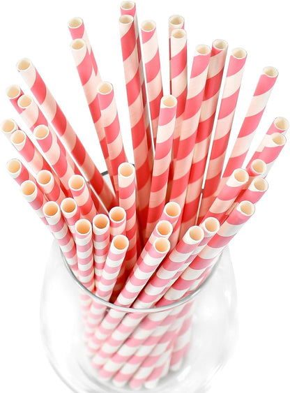 Disposable Paper Straws Solid Green - 7.75'' x 0.24'', 100 Counts - for Drinking, Beverage, Juice, Soda, Bar Supplies