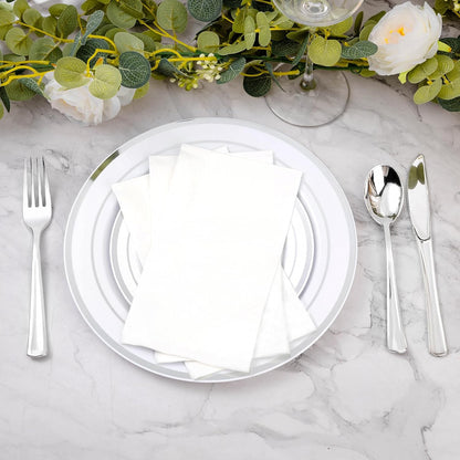 BESTVIP 200 Pack Disposable Paper Napkins, 3-Ply Dinner Napkins with Gold Trim for Guests, Bathroom Paper Hand Towels Soft and Absorbent, Perfect for Kitchen, Dinner, Party, Wedding or Event