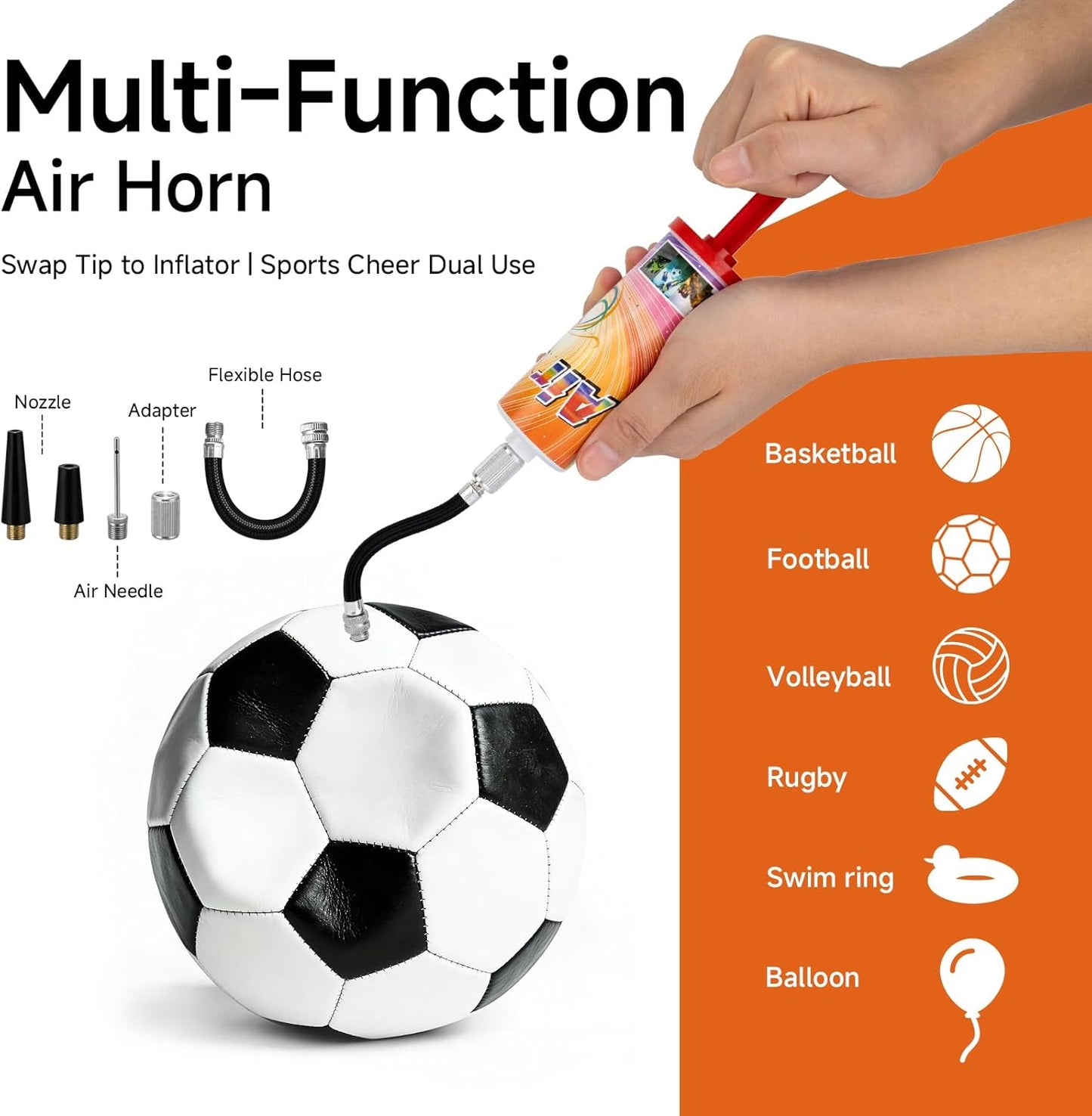 FARBIN Loud Air Horn Handheld Pump Air Horn Noisemakers for Kids Birthday Party, Football Match Sporting Events, Festival Celebrations, Fog Warning Horn Trump, 2pcs (Mini handheld horn 2pcs)
