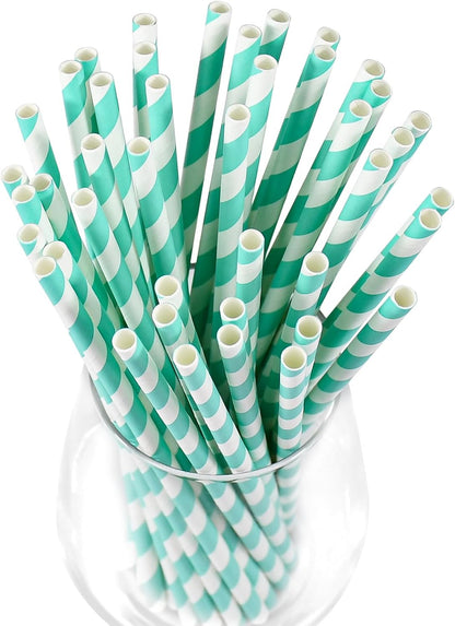 Disposable Paper Straws Solid Green - 7.75'' x 0.24'', 100 Counts - for Drinking, Beverage, Juice, Soda, Bar Supplies