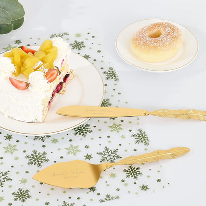 Wedding Cake Knife and Server Set, Personalized Gold Cake Cutting Set for Wedding, Engraved Classic Cake Knives Cutter Set, Pie Server, Birthday Bridal Quinceañera Gift (CUS-Flower)