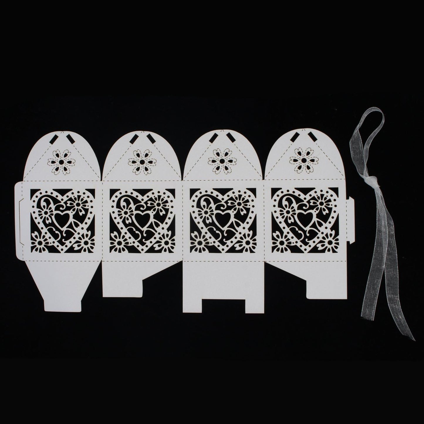 KPOSIYA 100 Pack Love Heart Laser Cut Wedding Party Favor Box Candy Bag Chocolate Gift Boxes Bridal Birthday Shower Bomboniere with Ribbons