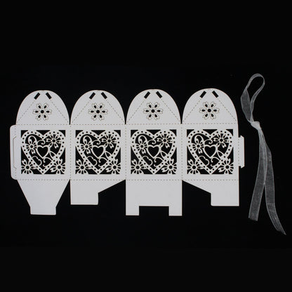 KPOSIYA 100 Pack Love Heart Laser Cut Wedding Party Favor Box Candy Bag Chocolate Gift Boxes Bridal Birthday Shower Bomboniere with Ribbons
