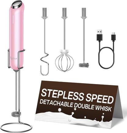 InstaWhisk Milk Frother with Variable Speed, Rechargeable Coffee Frother Wand with Detachable Double Whisk, Drink Mixer Handheld Electric Stirrer for Latte, Cappuccino, Matcha, Almond Milk, Protein