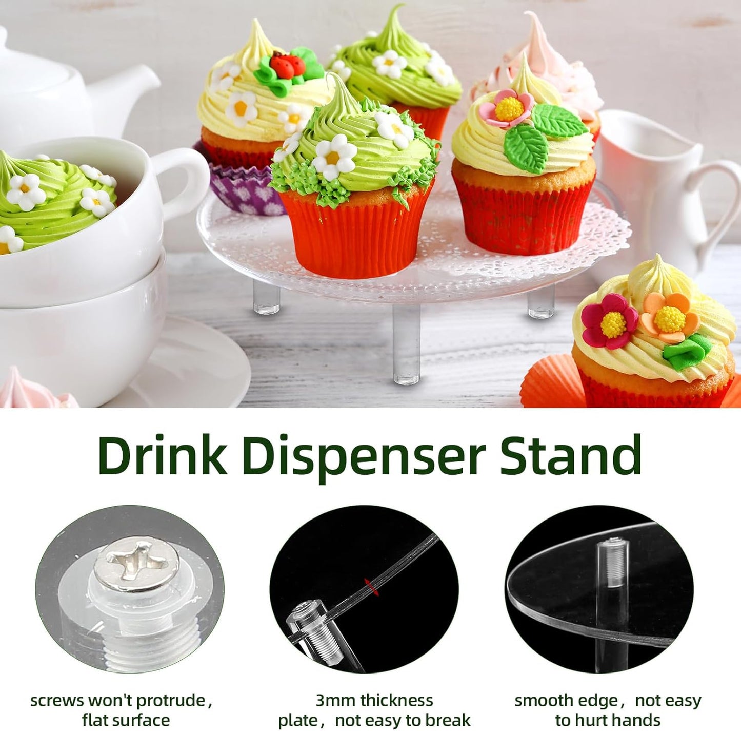 2 Pcs Clear Drink Dispenser Stand, Fit Max 7.87 Inch Diameter of Glass Beverage Dispenser, Acrylic Plant Stand for Parties and Events ( Height: 9.8cm/4"
