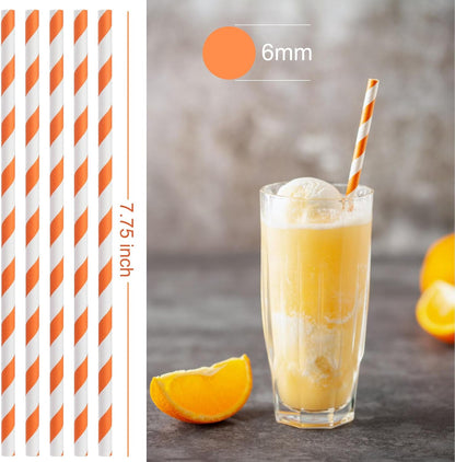 ALINK 100 White and Gold Striped Paper Straws, Biodegradable Disposable Drinking Straws for Birthday, Bridal/Baby Shower, Christmas, New Year, Party Decoration Supplies