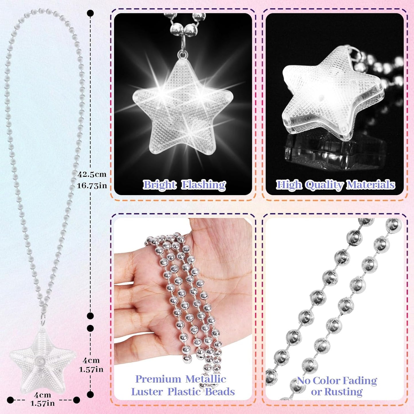 16 Pack Light Up Necklaces Flashing Star Bead Necklaces Glow In The Dark Party Supplies for Weddings Birthday Valentines Mardi Gras July 4th Halloween Christmas