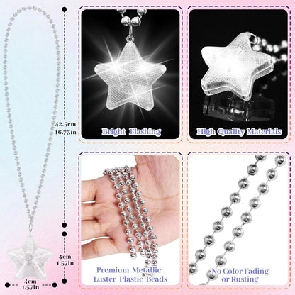 16 Pack Light Up Necklaces Flashing Star Bead Necklaces Glow In The Dark Party Supplies for Weddings Birthday Valentines Mardi Gras July 4th Halloween Christmas