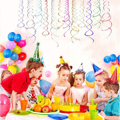 Easy Hang Spiral Ceiling Decorations - 12 Pack with Hooks, 74cm PVC Swirls for Instant Birthday, Wedding & Party Decor, Tool-Free Setup