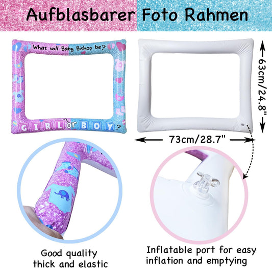 Gender Reveal Party Inflatable Selfie Photo Frame & Photobooth Props Set for Pictures & Decors Boy or Girl Photo Booth Props He or She Gender Reveal Party Supplies Baby Revealing Selfie Photo Props