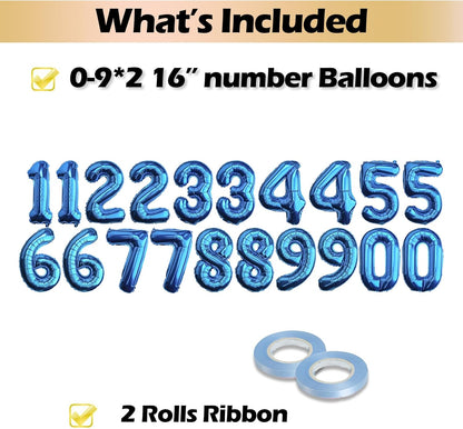 [20 Pcs] 16" Gold Foil Number Balloons (2 sets of 0-9) - Mylar Aluminum Hanging Decorations for Graduation, Birthday, Christmas & New Year's Eve Parties