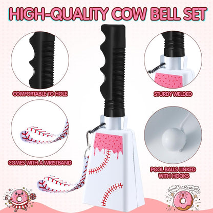 Relaxweex 2 Pack Cow Bells with Handle & Wrist Strap Ribbon Bows Loud Cowbell Noise Makers for Sporting Events, Games, Cheer, Graduations, Team(Baseball)