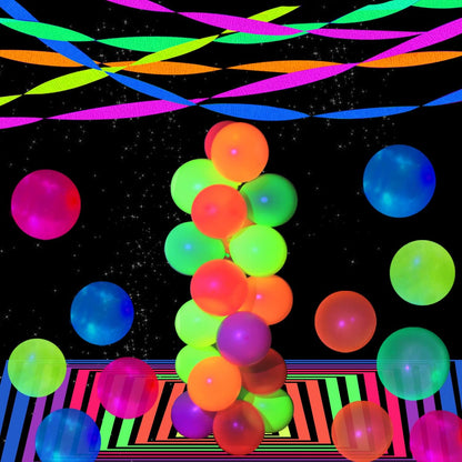 600 feet Glow Crepe Paper Streamers UV Glow Party Neon Streamer Decorations Glow in The Dark Black Light Reactive Fluorescent Neon Paper Party Streamers Wedding Birthday Blacklight Party Supplies