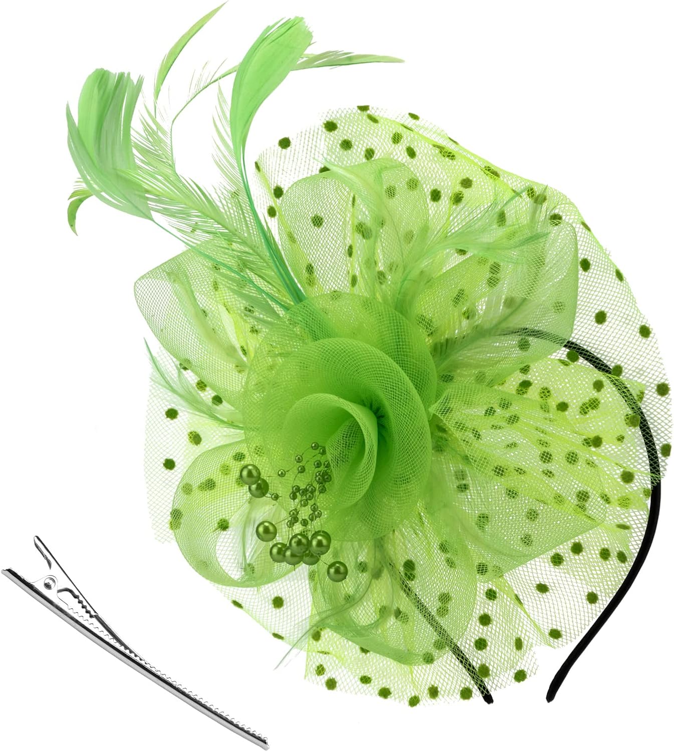 DRESHOW Fascinators Hat Flower Mesh Ribbons Feathers on a Headband and a Clip Tea Party Headwear for Girls and Women - Colors B