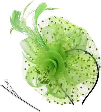 DRESHOW Fascinators Hat Flower Mesh Ribbons Feathers on a Headband and a Clip Tea Party Headwear for Girls and Women - Colors B