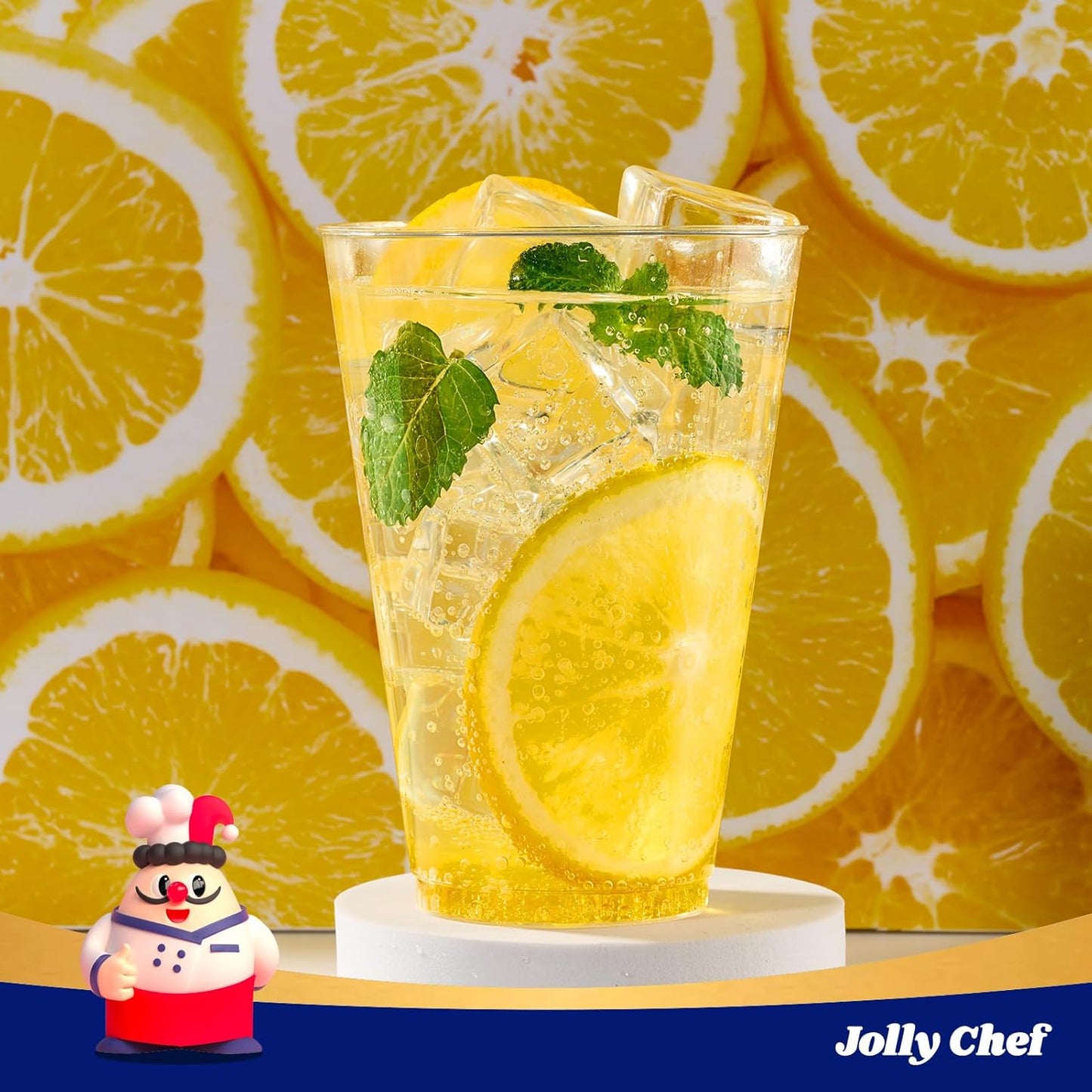 JOLLY CHEF 12 oz Clear Plastic Cups, 100 Pack Heavy-duty Party Glasses, Disposable Plastic Cups for Halloween,Thanksgiving Day, Christmas Party