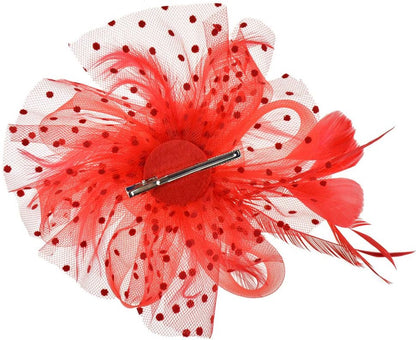 DRESHOW Fascinators Hat Flower Mesh Ribbons Feathers on a Headband and a Clip Tea Party Headwear for Girls and Women - Colors A