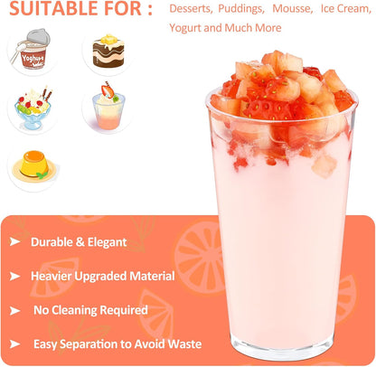 Eupako 3 oz Plastic Dessert Shooter Cups with Spoons - 100 Pack Mini Clear Slanted Appetizer Cup, Small Dessert Cup for Jello Shots, Parfait, Puddings, Mousse