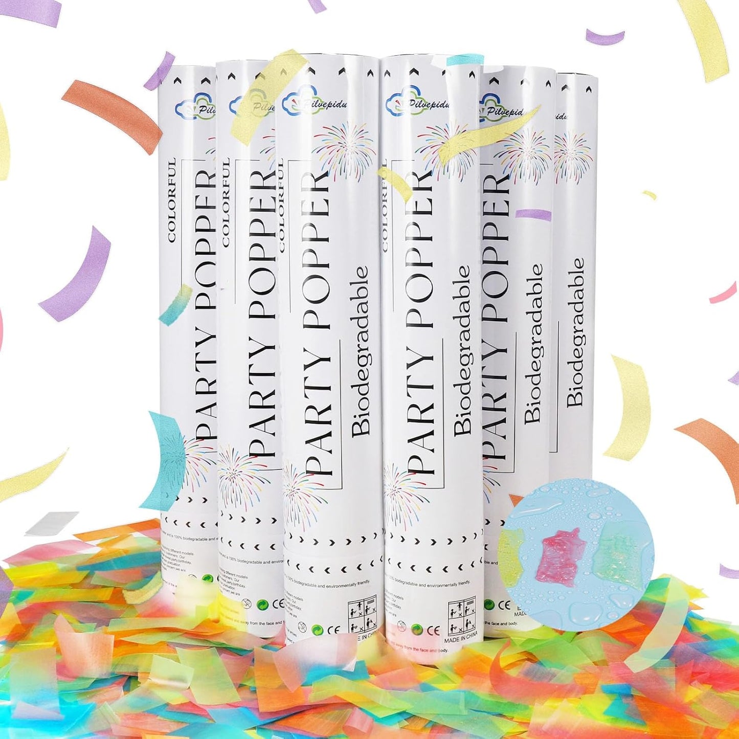 White Mix Gold Rice Confetti Cannon,6Pack Biodegradable Mulitcolor Confetti Poppers Party Shooters,12inch Party Poppers For Lawns Wedding,Birthday,Celebrations,Photo Shoots and New Years.