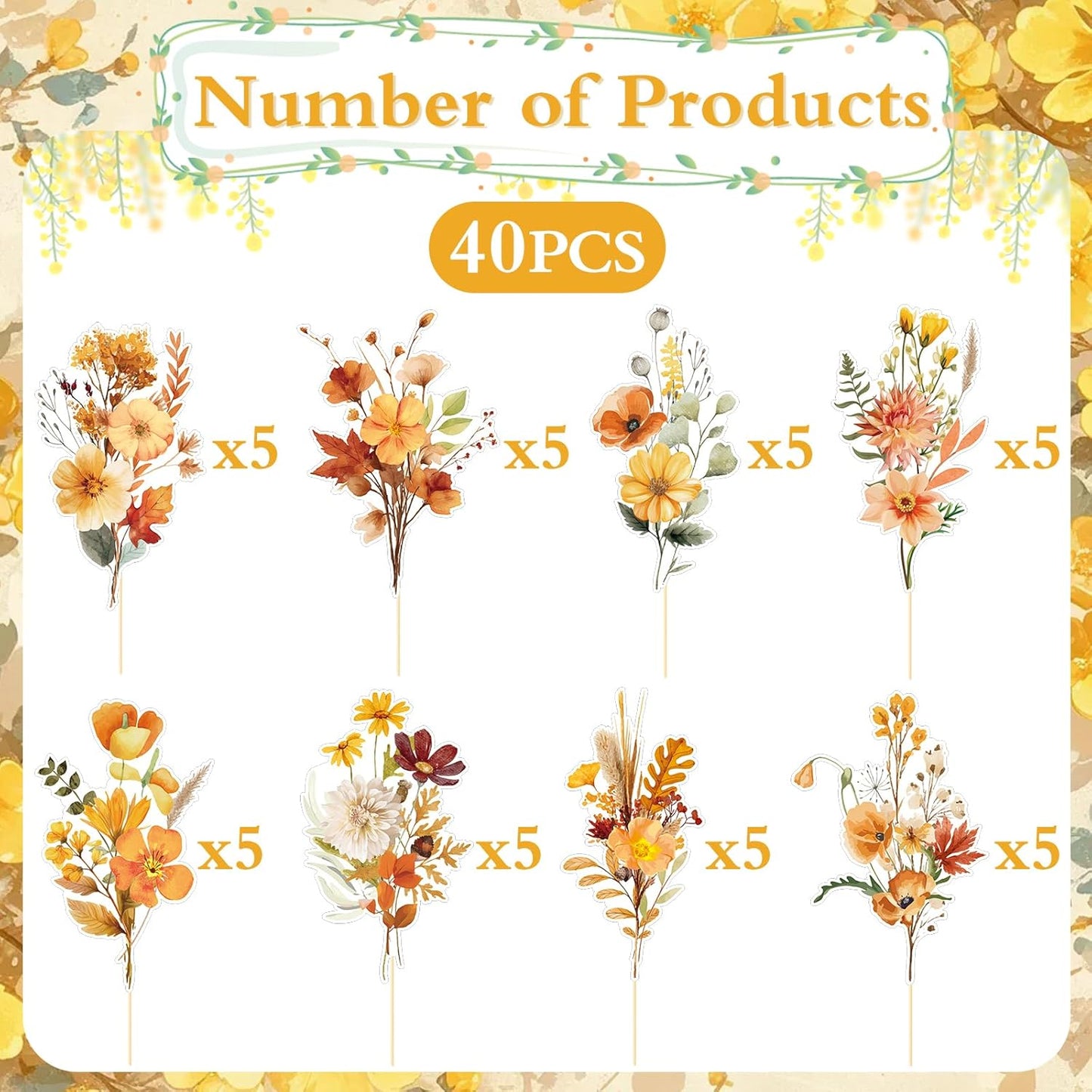 Rngmsi Flower Birthday Cupcake Toppers Decorations, 40PCS Wildflower Baby in Bloom Baby Shower Cake Decorations for Girls Women, Garden Floral Fairy Party Decor