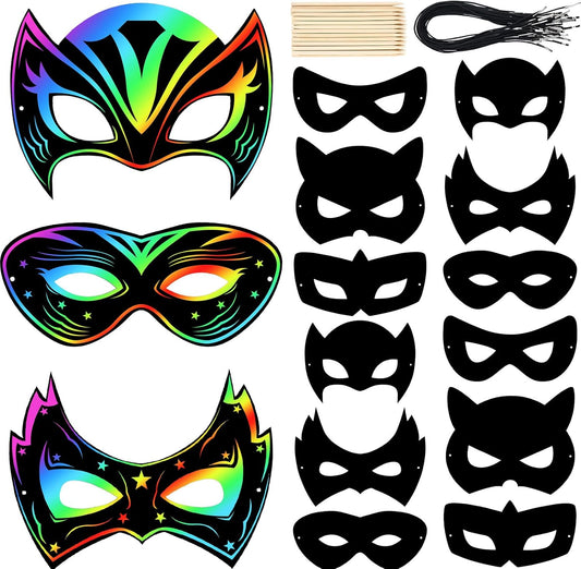 Deekin 36 Pcs Masquerade Mask Scratch Paper Eye Masks Bulk DIY Blank Mask Craft Kit for Party Favors (Trendy)