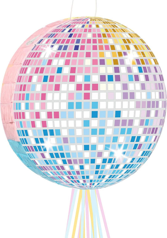 Aoriher Disco Ball Piñata Singer Party Decoration Colorful Disco Party Piñatas with Stick Blindfold for Birthday New Years Bachelor Music Lover Fans Game Supplies 12.4 x 12.4 x 2.76 Inch