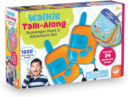 Walkie Talk-Along Scavenger Hunt & Adventure Set - 2 Rugged Walkie Talkies (1,000 ft Range) + 24 Mission Cards - Outdoor Backyard Games for Kids Ages 3+