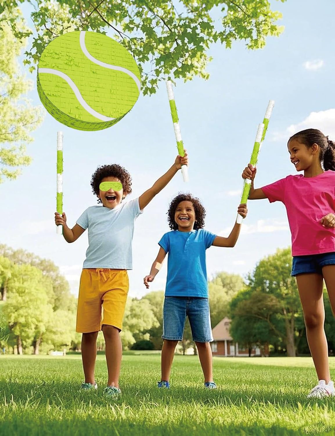 Soccer Piñata – Includes Wooden Stick, Blindfold, and Confetti – 13"x13"x3" – Perfect for Sports Party Decorations and Soccer Pinatas for Birthday Party