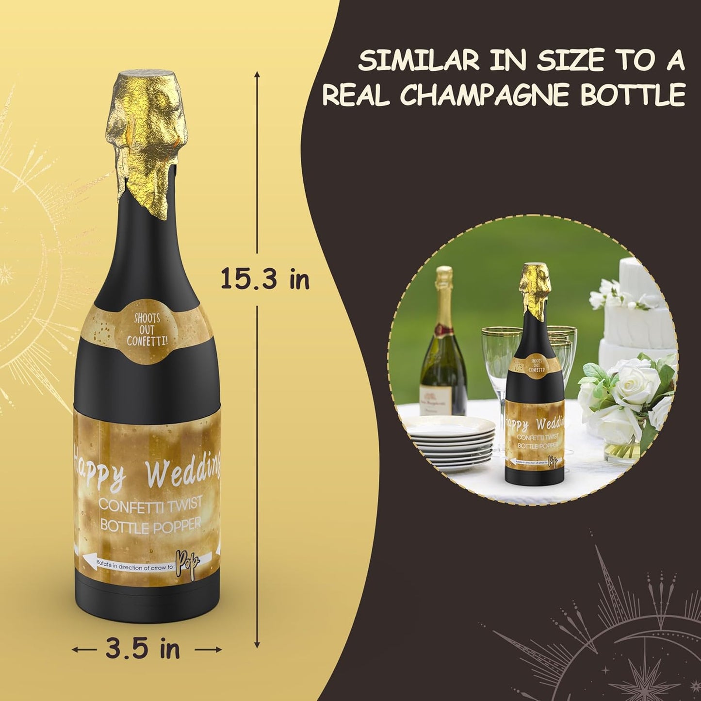 POPUPARTY Champagne Bottle Party gold confetti Popper - 15.3'' (2 Pcs.) - for Birthday,Graduation, Celebration, Wedding, New Year, Party Decoration