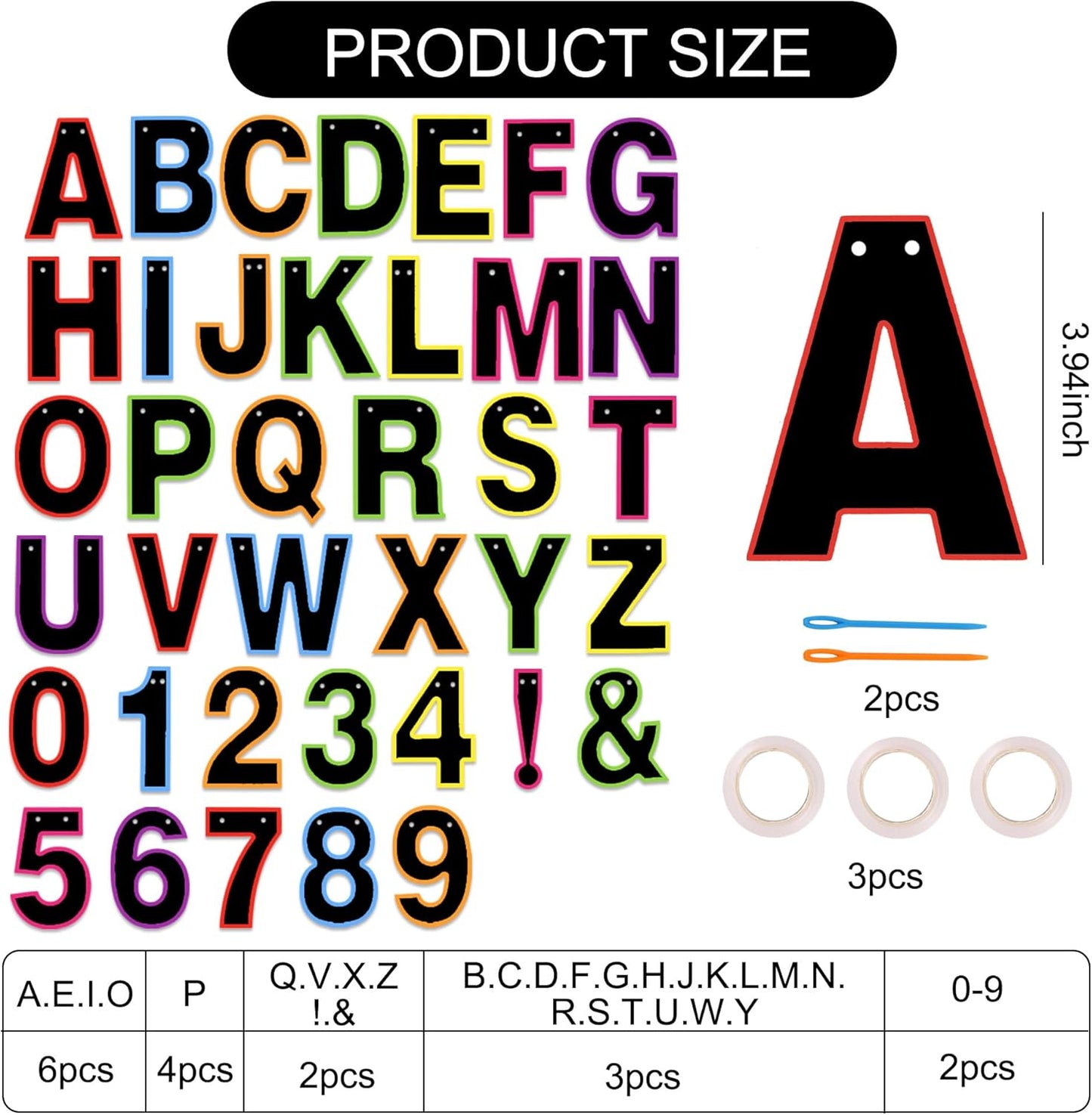 BEISHIDA 116 PCS A-Z DIY Letter Banner Kit Make Your Own Banner Including 111 Letters and Numbers 3 Rope and 2 Threading Device,Customized for Birthday Graduation Wedding Decor Black
