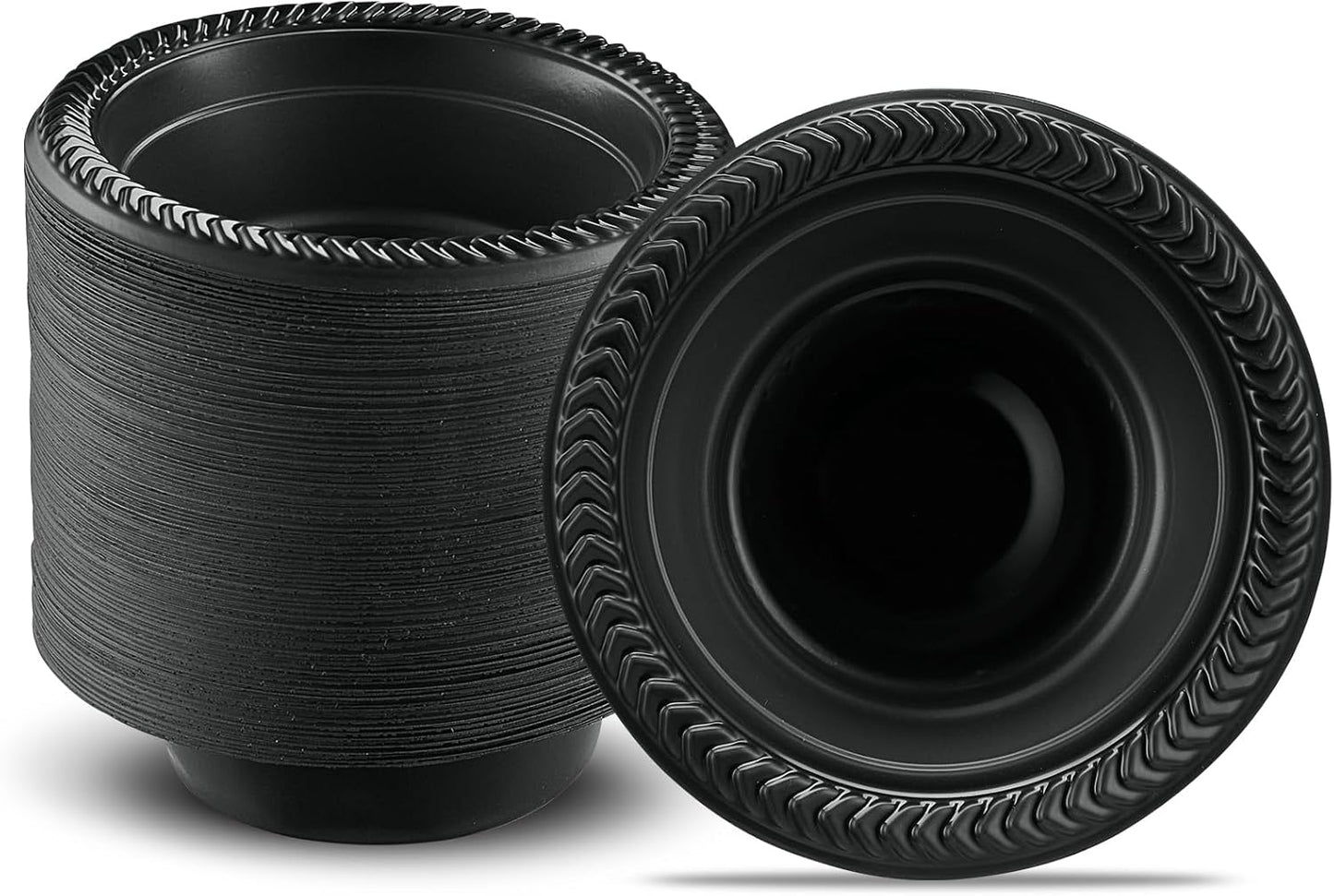 PLASTICPRO 100 PCS Black Plastic Bowls Light Weight 12 oz Plastic Soup Bowls Black Salad Plates Disposable for Party and Wedding