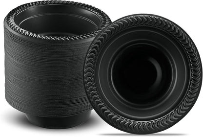 PLASTICPRO 100 PCS Black Plastic Bowls Light Weight 12 oz Plastic Soup Bowls Black Salad Plates Disposable for Party and Wedding
