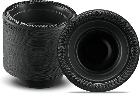 PLASTICPRO 100 PCS Black Plastic Bowls Light Weight 12 oz Plastic Soup Bowls Black Salad Plates Disposable for Party and Wedding
