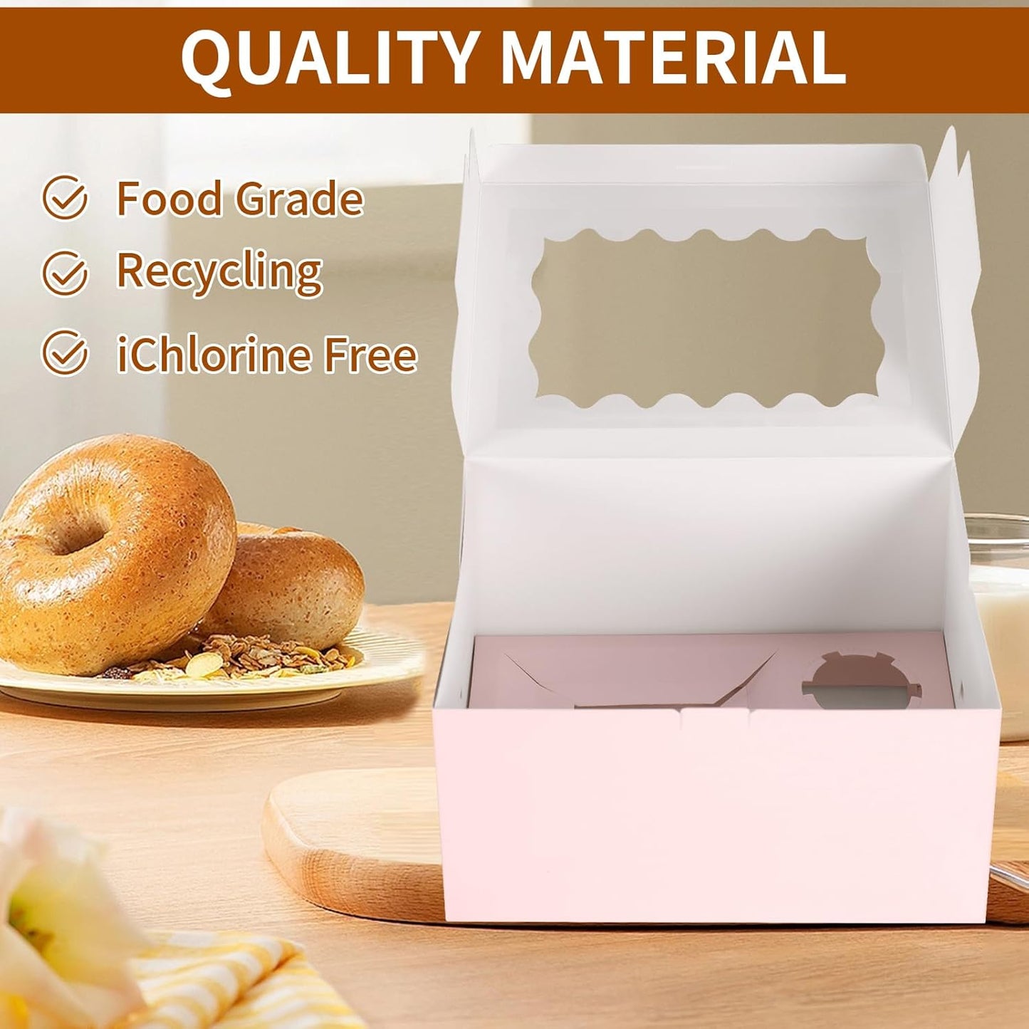 10 Packs Bento Cake and Cupcake Box 3 Holes Fit 2 Cupcakes and 1 Mini Cake Box with Clear Window and Stickers for Cake Cupcake Cookie or Easter and Mother’Day. (1+2/10pcs)