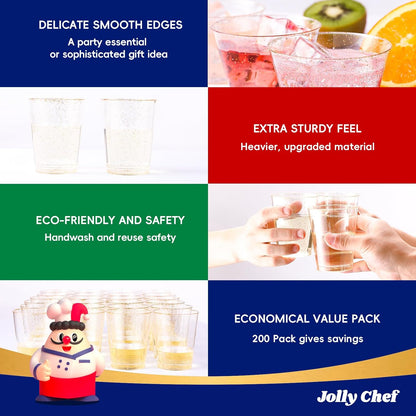 JOLLY CHEF 12 oz Clear Plastic Cups, 100 Pack Heavy-duty Party Glasses, Disposable Plastic Cups for Halloween,Thanksgiving Day, Christmas Party