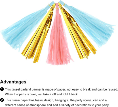 MECCANIXITY 15Pcs Light Blue Tassel Garland Banner with Rope Tissue Paper Tassels Party DIY Kits for Anniversary Wedding Birthday Party