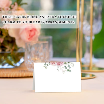 Blue Floral Place Cards for Table Setting, Birthday Baby Shower Folded Tent Cards Wedding Seating Cards for Bridal Shower, Anniversary, Engagement Food Name Card for Party Decoration, 25pcs /A10