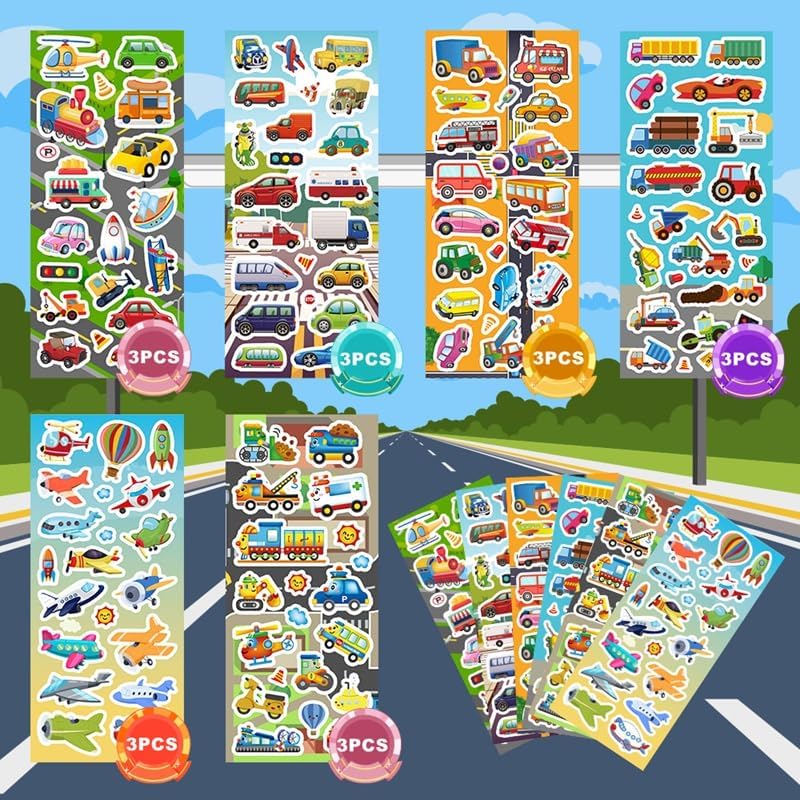 48 Sheets Stickers for Kids, Cute Stickers Variety Pack for Scrapbooking, Teachers Classroom Prizes, Goodie Bag Stuffers Including Animals, Cars, Dinosaurs, Fishes, Hearts, Stars and More