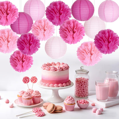 Paper Flower Lanterns Tissue Pom Poms Hanging Decorations Purple Flower Ball for Baby Shower Wedding Birthday Graduation Party Mother's Day
