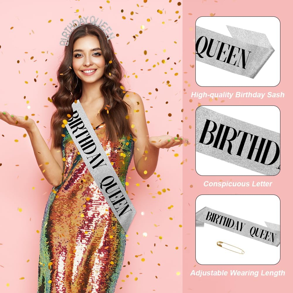 Birthday Sash & Crown for Women - Tiara Headband, Girls' Decorations Accessories