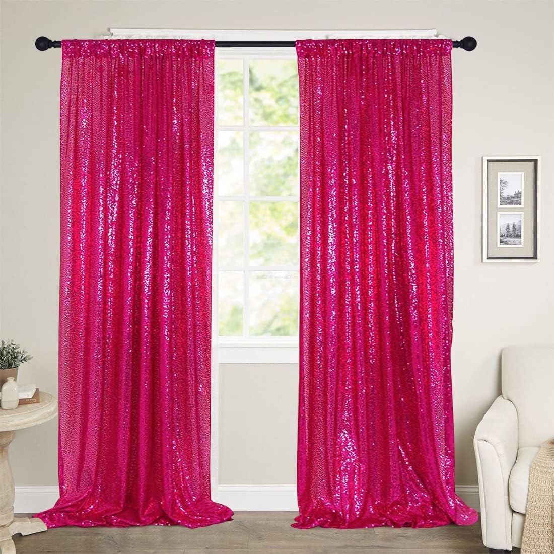 Poise3EHome Black Sequin Backdrop Curtains, 2 Panels 2FTx8FT Glitter Photo Booth Backdrop for Halloween Birthday Bachelorette Wednesday Twilight Party Decorations
