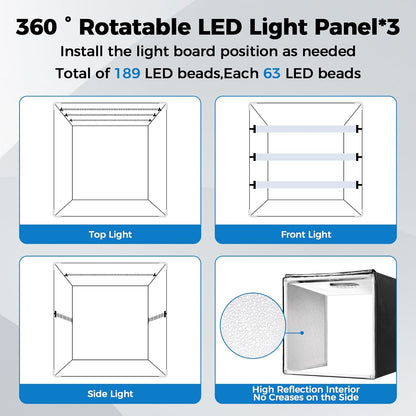 Photo Light Box, 12/16/20/24/32 Inch Photography Light Box with CRI>95 120 Light Beads. Dimmable Shooting Tent Kit with White and Warm Light. 6 Color Backdrops Photo Booth for Studio Products Display
