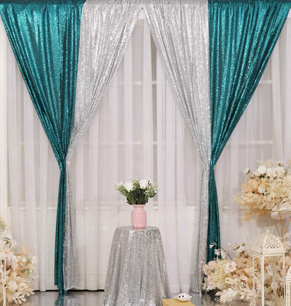 Poise3EHome Black Sequin Backdrop Curtains, 2 Panels 2FTx8FT Glitter Photo Booth Backdrop for Halloween Birthday Bachelorette Wednesday Twilight Party Decorations