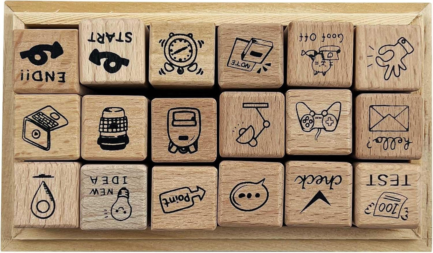 25pcs Mood Expression Wooden Rubber Stamps Kit, Cute Small Emoticon Theme Stamps for Decorative Diary Planner DIY Craft Scrapbook Card Making Letters Journal