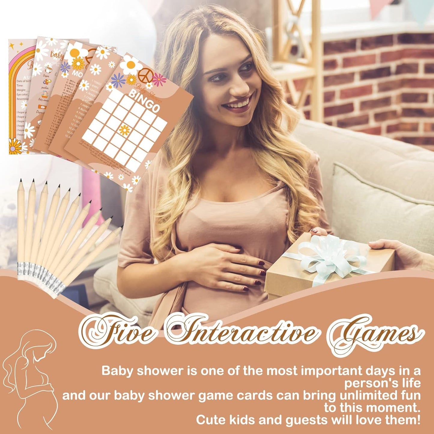 Yinder 145 Pcs Baby Shower Games Activities Cards with 20 Pencils Includes Baby Bingo Description and Wishes Guess Who Price is Right Word Scramble Game(Here Comes the Son)